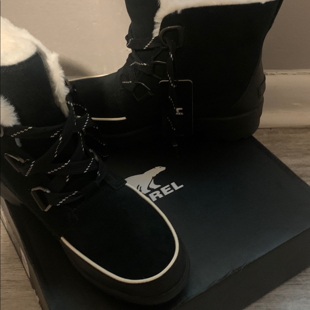 Sorel Black and White Fur-Lined Boots